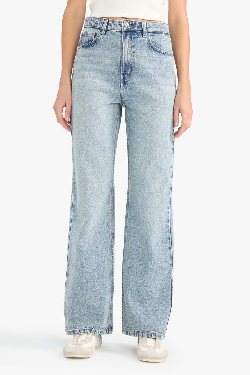 DeFacto Blue Woman Regular Hem Denim High Waist 90's Trousers Casual - Image 5